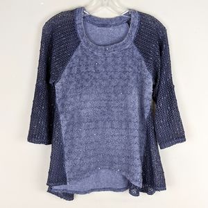 Italian Navy Half Sleeve Sparkly Top -E78P